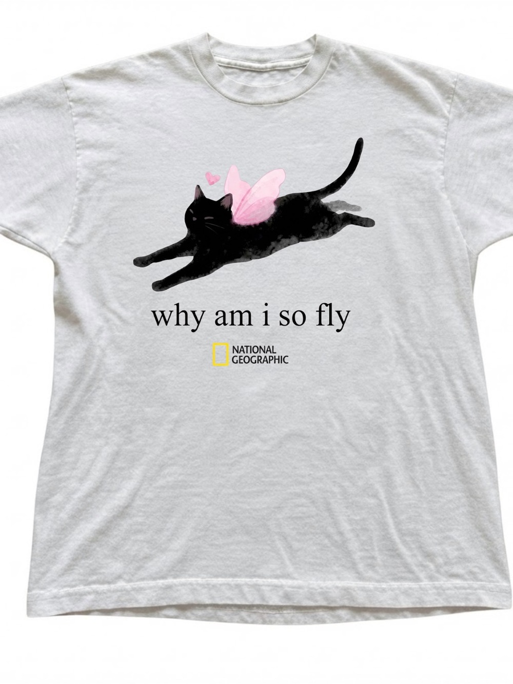 Why Am I So Fly Black Cat Fairy Wings White Cotton Gildan Shirt